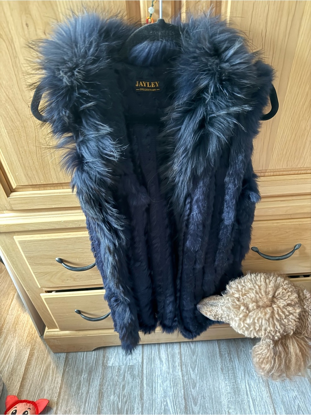 Jayley Blue  rabbit fur vest with matching blue shiny leggings